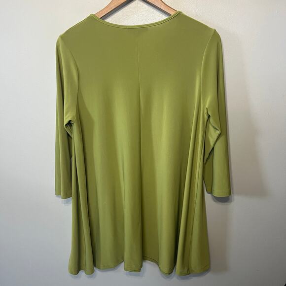 Sun Kim Tunic Chartreuse Green V Neck Pocket Knit Lagenlook Comfy Casual S - Picture 3 of 5